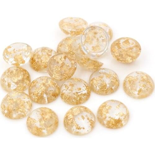 New Fashion 40pcs 8mm 10mm 12mm Transparent Built-in Metal Gold Color Foil Flat Back Resin Cabochons For Diy Jewelry Supplies