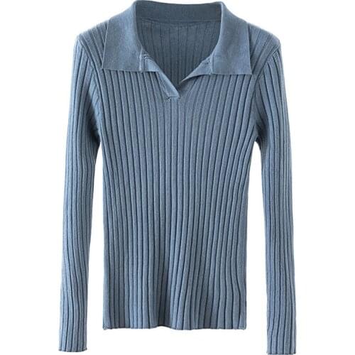 G1267 2020 New autumn and winter knitwear womens fashion long sleeve pullover V neck tight sweater cheap wholesale