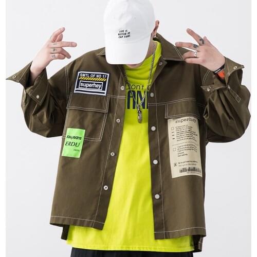 April MoMo 2021 Autumn And Winter New Tooling Shirt Jacket Youth Trend Loose Printed Shirt