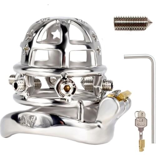 New Adjustable Pointed Screw Penis Stimulation Male Chastity Device Cage Stainless Steel Metal Cock Ring Lock Sex Toys For Men