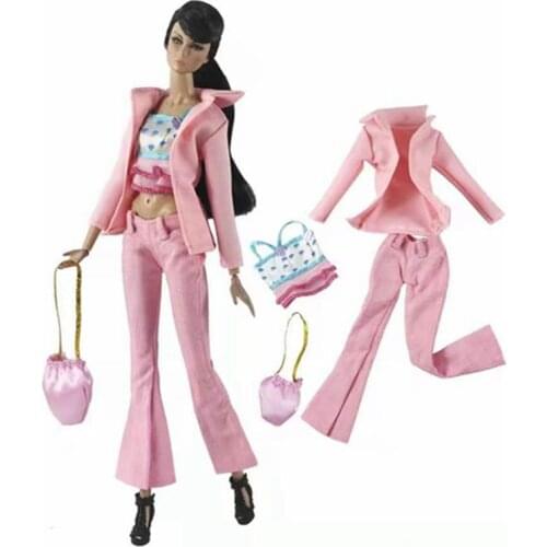 30cm Doll Outfit for Barbie Clothes Pink Office Lady Work Wear Suit 1/6 BJD Dollhouse Accessories Coat Jacket Pants Bag Kids Toy