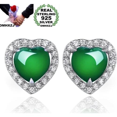OMHXZJ Wholesale European Fashion Woman Girl Party Wedding Gift Heart Chalcedony Zircon S925 Sterling Silver Stud Earrings EA174