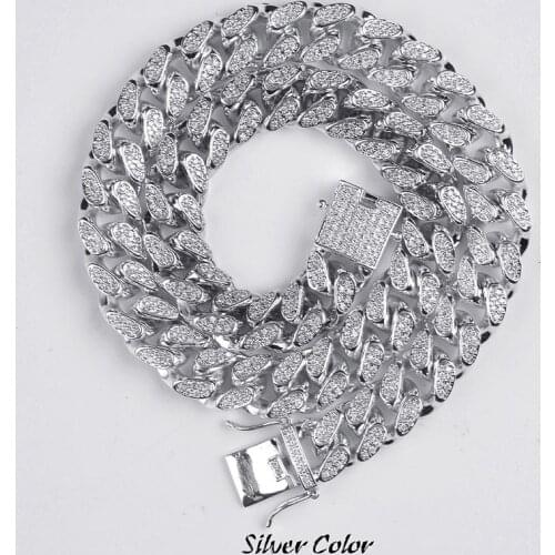 GUCY 14mm Hip Hop Mens Maimi Cuban Link Chain Necklace Gold Silver Color Iced Out Cubic Zircon Bling Jewelry Necklaces Gifts