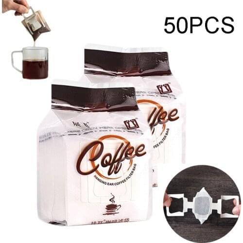 50PCS pack Disposable Hanging Ear Style Coffee Fliter Bags Portable Coffee Filters Eco-Friendly Paper Bag for Espresso Coffee