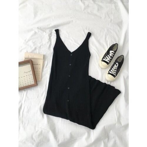 Women Dress Fashion 2020 Summer autumn New Sexy Knitted Sling Vestidos Solid Bottom Slim Sleeveless Vest Dress