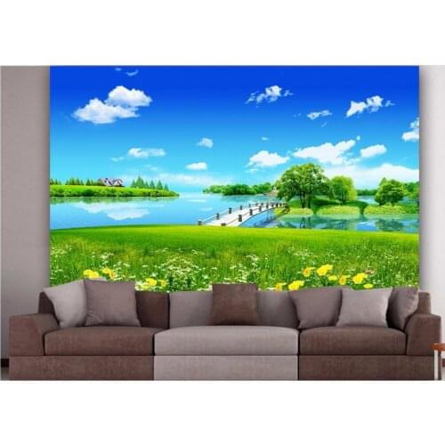 Custom photo 3d room wallpaper mural blue sky cloud river bridge landscape painting 3d wall murals wallpaper for living room