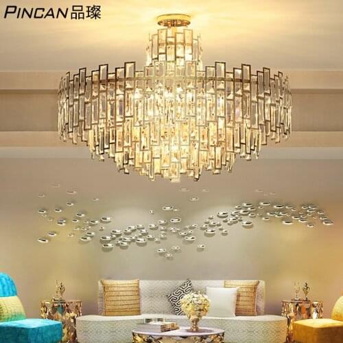 Postmodern light luxury chandelier stainless steel living room crystal lamp round led gold atmosphere restaurant light