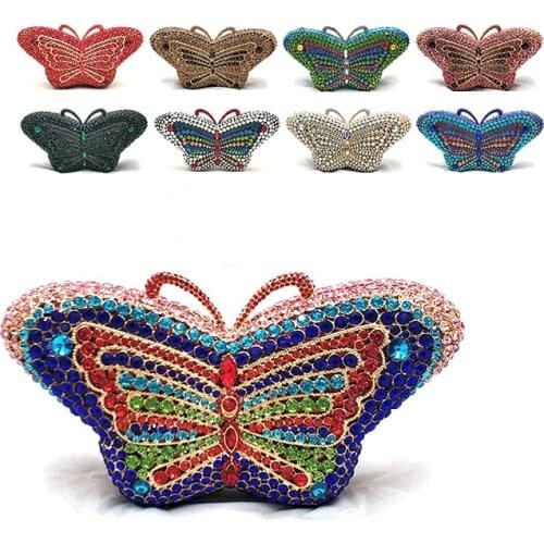Luxury women evening party diamonds beautiful butterfly crystal purses elegant clutches bridal wedding party small purses