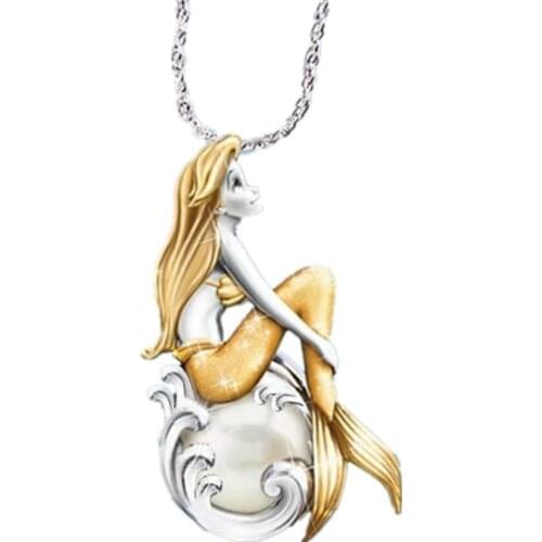 Mermaid Women Pendant Necklaces Fish Choker Goddess Of The Sea Chain Necklace Girls Party Jewelry Gifts