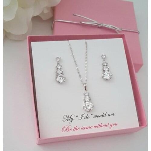 Personalize Cubic Zirconia bridesmaid Pendant Earrings necklace Jewelry sets maid of honor mother of the bride Jewellery Gifts