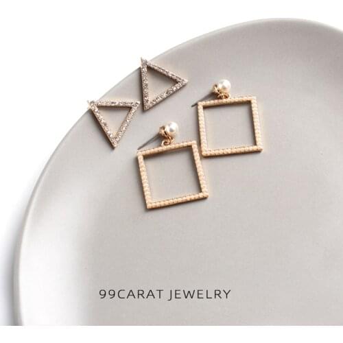 99 carat Japanese and Korean style minimalist style simple geometric square triangle fashion texture earrings earrings female WL