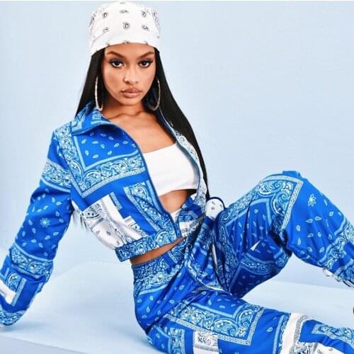 Fashion Print Tracksuit Women Set Crop Tops And Pants 2 Piece Outfits For Women Spring Autumn Street Style Hip Hop Sweatsuit Set