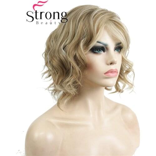 StrongBeauty Short Wavy Ombre Blonde High Heat Ok Full Synthetic Wig Womens Wigs