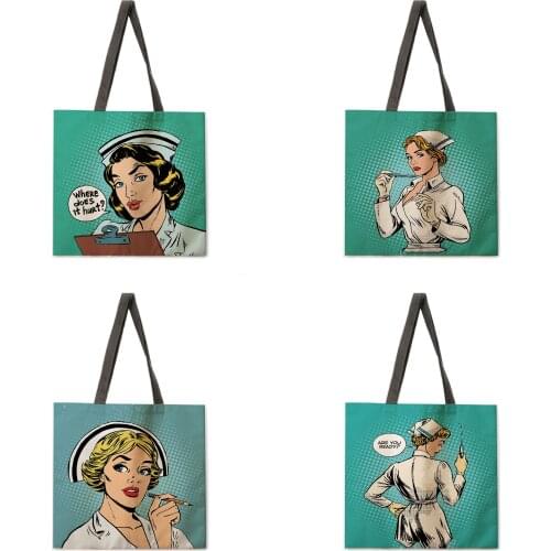 Nurse image ladies printed tote bag linen bag casual tote bag outdoor beach bag reusable shopping bag tote bag