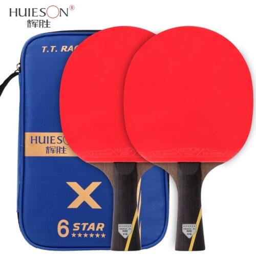 Huieson 6 Star Ping Pong Paddle Carbon Fiber Table Tennis Rackets Set 7 Layers Double Face Pimples-in Rubbers with Storage Bags