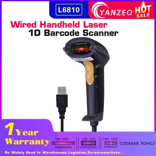 Yanzeo L6810 Handheld USB Barcode Scanner Portable Wired 1D Laser BarCode For Supermarket Warehousing Express Delivery