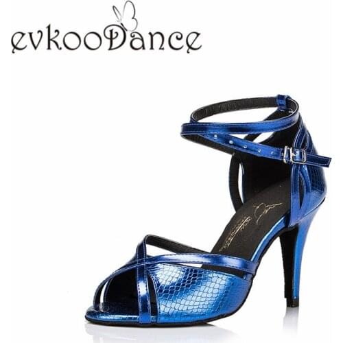 Evkoodance Heel Height 8.5 cm Blue Golden Purple PU Size US 4-12 Professional Latin dance Shoes For Women Evkoo-483