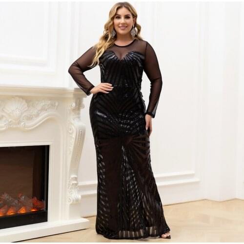 Plus Size Eurasian Summer New Sexy Mesh Gauze Plus Size Mm Long Evening Dress