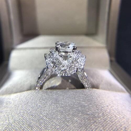 Wedding Ring Jewelry For Women DF 1CT Au750 Color Round Brilliant Cut Moissanite Halo Ring Lab Diamond Ring Solid 18K White Gold