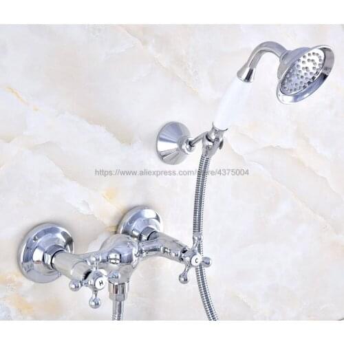 Polished Chrome Bathroom Shower Faucet Mixer Tap With Hand Shower Head Shower Faucet Set Wall Mounted Nna776