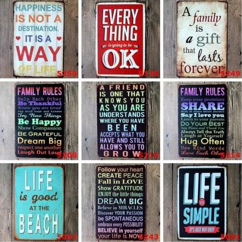 10pcs Poem Funny Family Life Kitchen Rule Quote Metal Painting Store Vintage Posters Wall art Decor