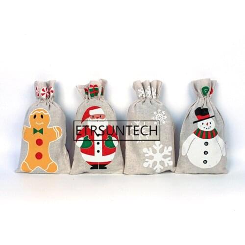 100pcs 13x23cm Christmas Drawstring Holder Bag Santa Claus Snowman Candy Gift Bag Sack Party Festival Gift Pouch