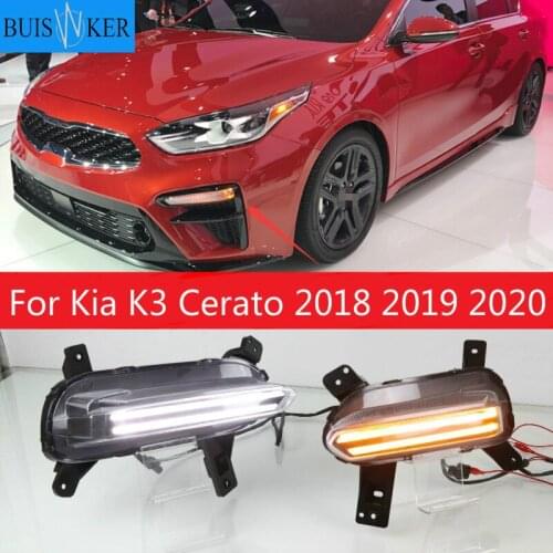 2Pcs For Kia K3 Cerato 2018 2019 2020 LED Daytime Running Light Flowing Turn Signal Relay 12V Car DRL Fog Lamp