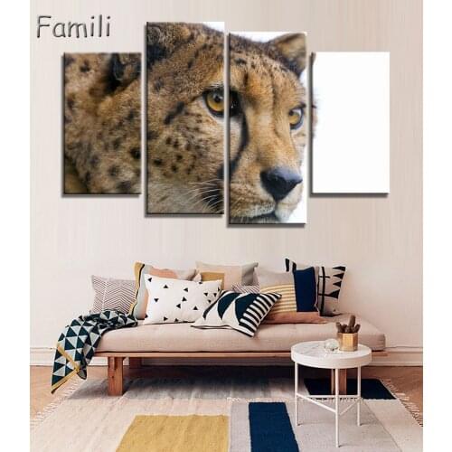 4 panel HD printed modular painting cheetah canvas print art modern home decor wall art picture for living room,art painting