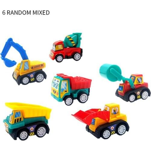 6Pcs Cartoon Vehicles Set Construction Truck Kids Toddler Mini Toys Transport Cars Birthday Gift Random Color Construction Truck