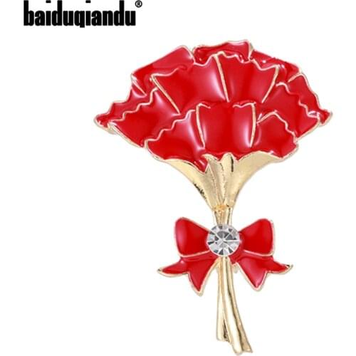 Baiduqiandu New Arrival Red Flowers Women Brooches Pins Enamel Dress Hat Bag Fashion Costome Jewelry Anti-exhaust Pins