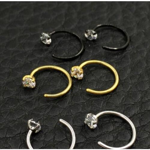 Zircon Nose Ring U shaped Horseshoe ring piercing jewelry BCR eyebrow nail Lip Clear Gem 316L Stainless Steel Black Gold