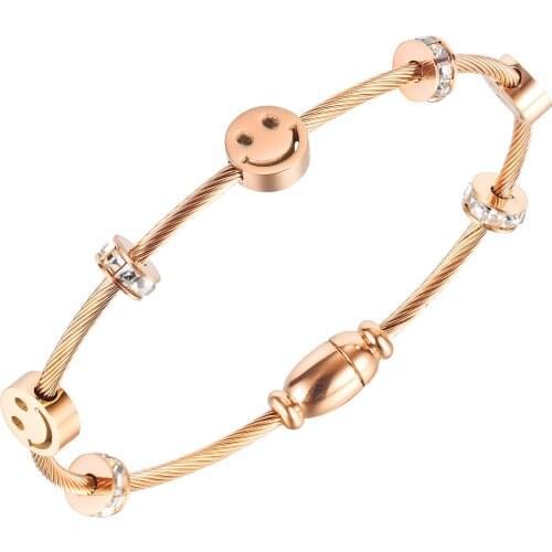 CYUE Wholesale European Rose Smile Stainless Steel Charms Bangle With AAA Zircon For Women Fashion Jewelry Gift B021