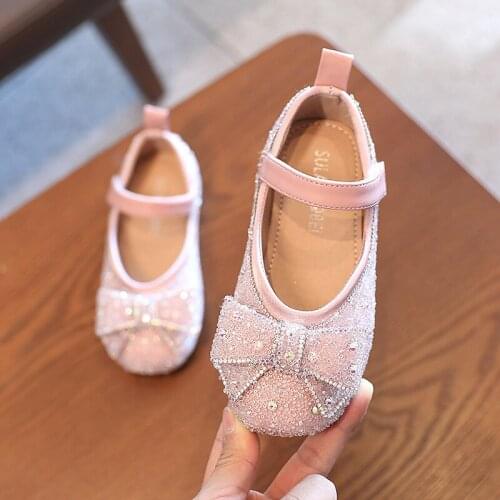 Kids Dance Shoes Children Spring Dresses Leather Shoes Female For Girls Party Fashion 2021 Rhinestone Bow 3 5 8 9 10 11 12 Years