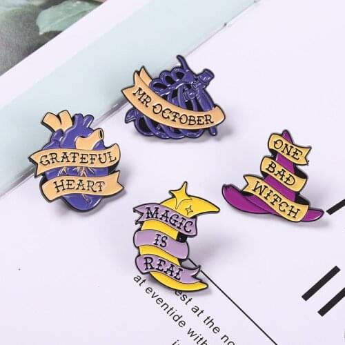 Moon Heart Enamel Pins Cartoon Quote Witch Brooches for Women Backpacks Clothes Metal Badge Lapel Pin Jewelry Gift Wholesale