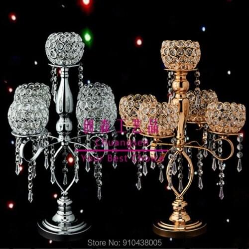 Europe Style Metal Crystal Diamond Candlestick Gold Candle Holder Wedding Centerpiece Christmas Deco Flower Vase Party Favor