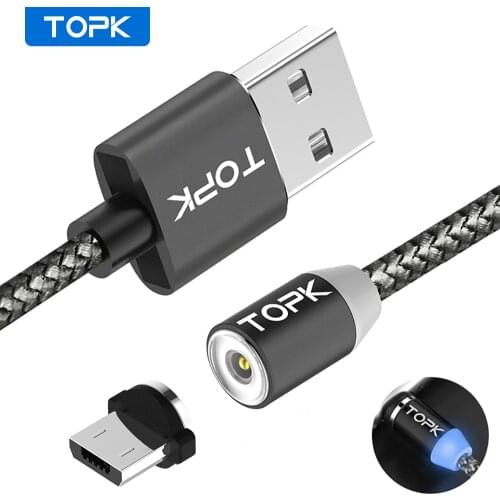 TOPK Micro USB Cable,LED Magnetic Upgraded Reflective Nylon Braided USB Charger Cable for Samsung for HTC for Xiaomi