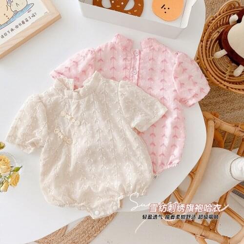 0-24M Infant Girl Clothes Solid One Piece Jumpsuit Embroidery Cute Princess Clothing SHort Sleeve Romper