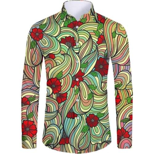 IFPD EU Size 3D Print Red Flower Fashion Hawaiian Shirts Hot Sale Unisex Long Sleeve Shirts Party Holiday Tops Hip Hop Clothes