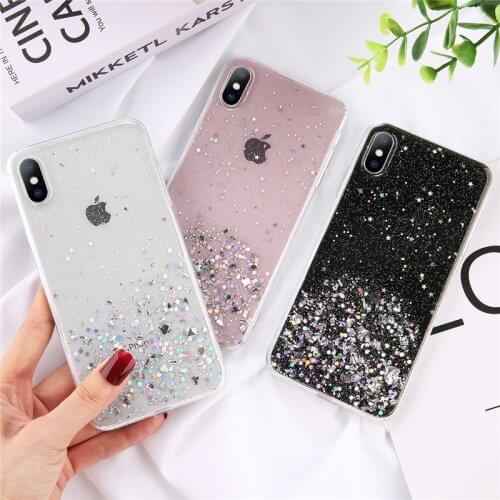 Fashion Glitter Bling Stars Phone Case For iPhone 11 12 Pro X XR XS Max 7 8 6 6s Plus SE 2020 Transparent Shockproof TPU Cover