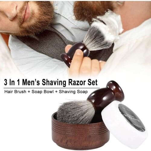 HAWARD Mens Personal Care Shaving Set Natural Badger Hair Wooden Handle Shaving Brush + Shaving Soap + Oak Shaving Bowl