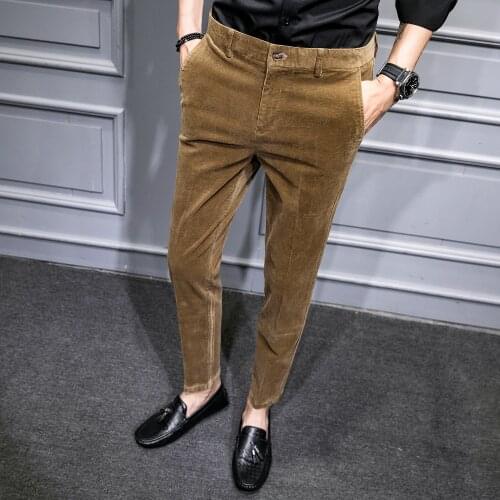 2021 Man High quality corduroy Business suit pants/Mens slim fit keep warm Casual Trousers/Male British wind groom dress