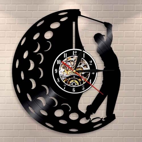 Vinyl Record Wall Clock Golf Gifts Golfer Wall Clock Sports Golf Club For Him Golf Fan Golf Player Silhouette Decorative Clock