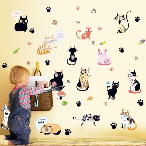 Very cute cat wall sticker PVC Material DIY Naughty cat wall decals For Living room wardrobe kids room bedroom decor sticker