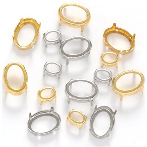 Oval Rhinestones Claw Setting Thicken Copper Sew on Rhinestones Base Set Silver Claws Gold Sewing Garments DIY Stones Base