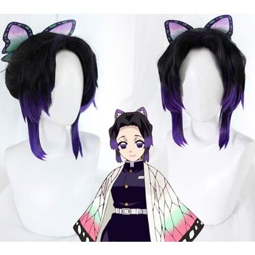 Kochou Shinobu Cosplay Wig Anime Demon Slayer Kimetsu no Yaiba Shinobu Kochou Cosplay Costume Easy To Style Wigs