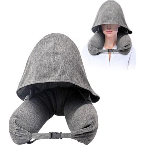 Body Neck Pillow Solid Grey Nap Cotton Particle Pillow Soft Hooded U-pillow Textile Home Airplane Car Travel Pillow Accessories