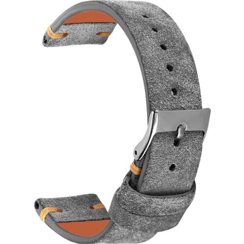 Suede Watch Strap Genuine Leather Retro Gray Brown Watchbands 20mm 22mm Stitching Wristband Replacement Band Watch Parts