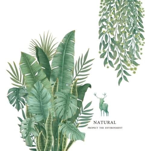 Green Leaves Plant Wall Stickers Self-adhesive Wall Decals PVC Waterproof Wallpaper Removable Art Pinup Picture Home Decoration