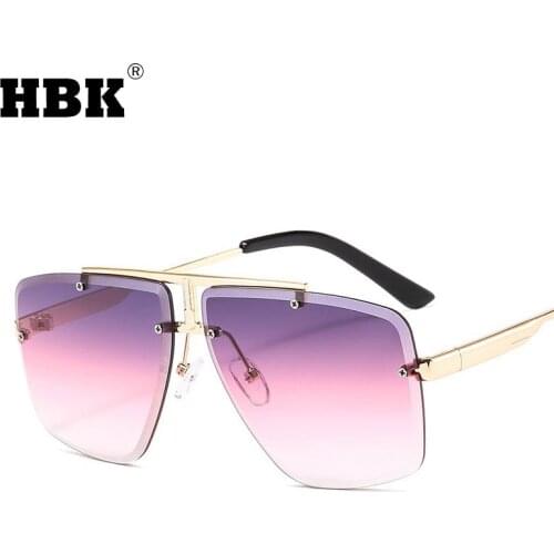 HBK New Rimless Square Sunglasses Men Women 2021 Metal Vintage Frameless Luxury Brand Design Fashion Sun Glasses UV400