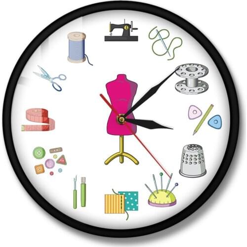 Time Seamstress Modern Wall Clock Tailor Shop Quilting and Sew Customize The Label Sewing Sign Wall Clock Personalize With Name